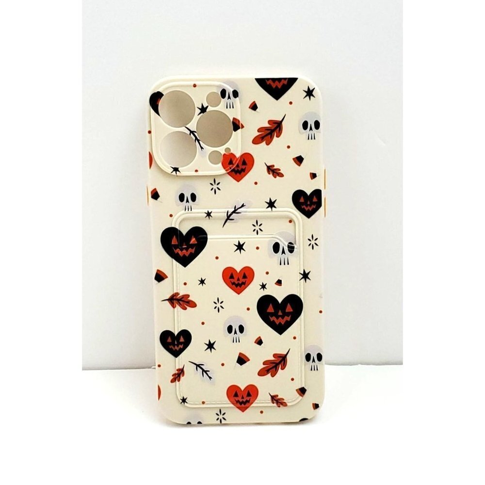 iPhone 12 pro max Halloween Heart Pumpkins Skulls Card Slot Phone Case